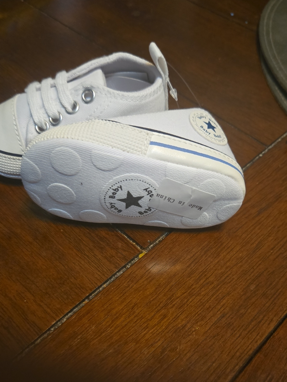 Baby Canvas Walker Shoes - White with Blue Stripe